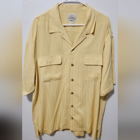 Tommy Bahama Men’s 100% Silk Pale Yellow Shirt Striped Sz XL Relax Fit B13 - Picture 1 of 5